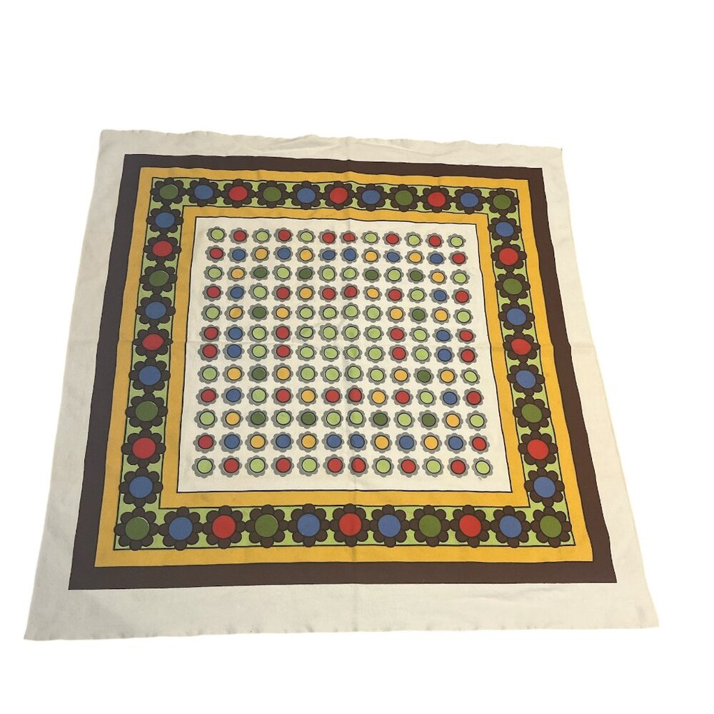 RETRO Small 32.5" Square Tablecloth Stylized Flowers Geometric Circles